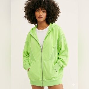 Free People Intimately Free Oversized Zip Up Sweater Hoodie Lime Green XS Flaws